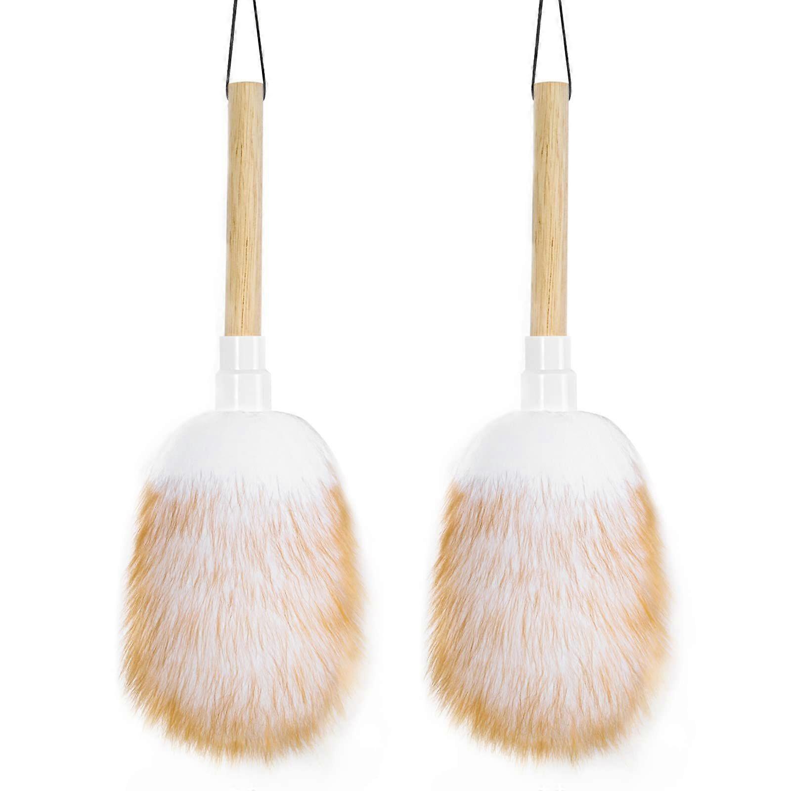 Lambswool Duster for Cleaning (Set of 2), Wooden Handle with Hanging Rope, Washable and Reusable, Small, for Blinds.