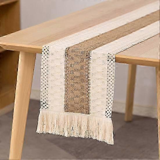 Farmhouse Table Runner with Short Tassels, Soft & Washable Dining Table Cover