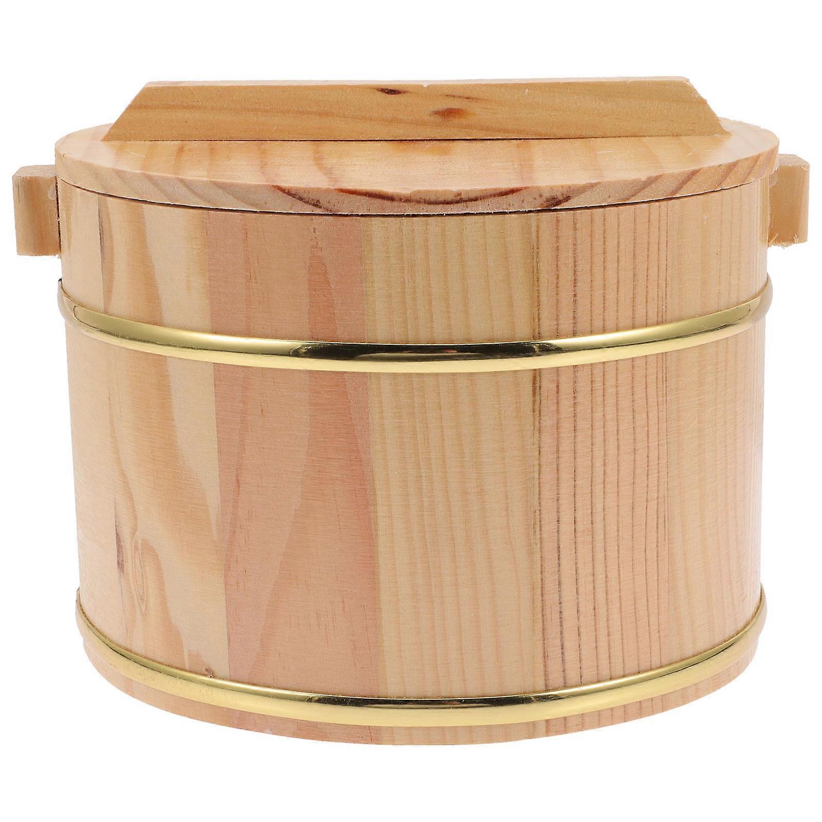 Assorted Color Wooden Rice Bucket for Steamed Rice 1Set with Lid