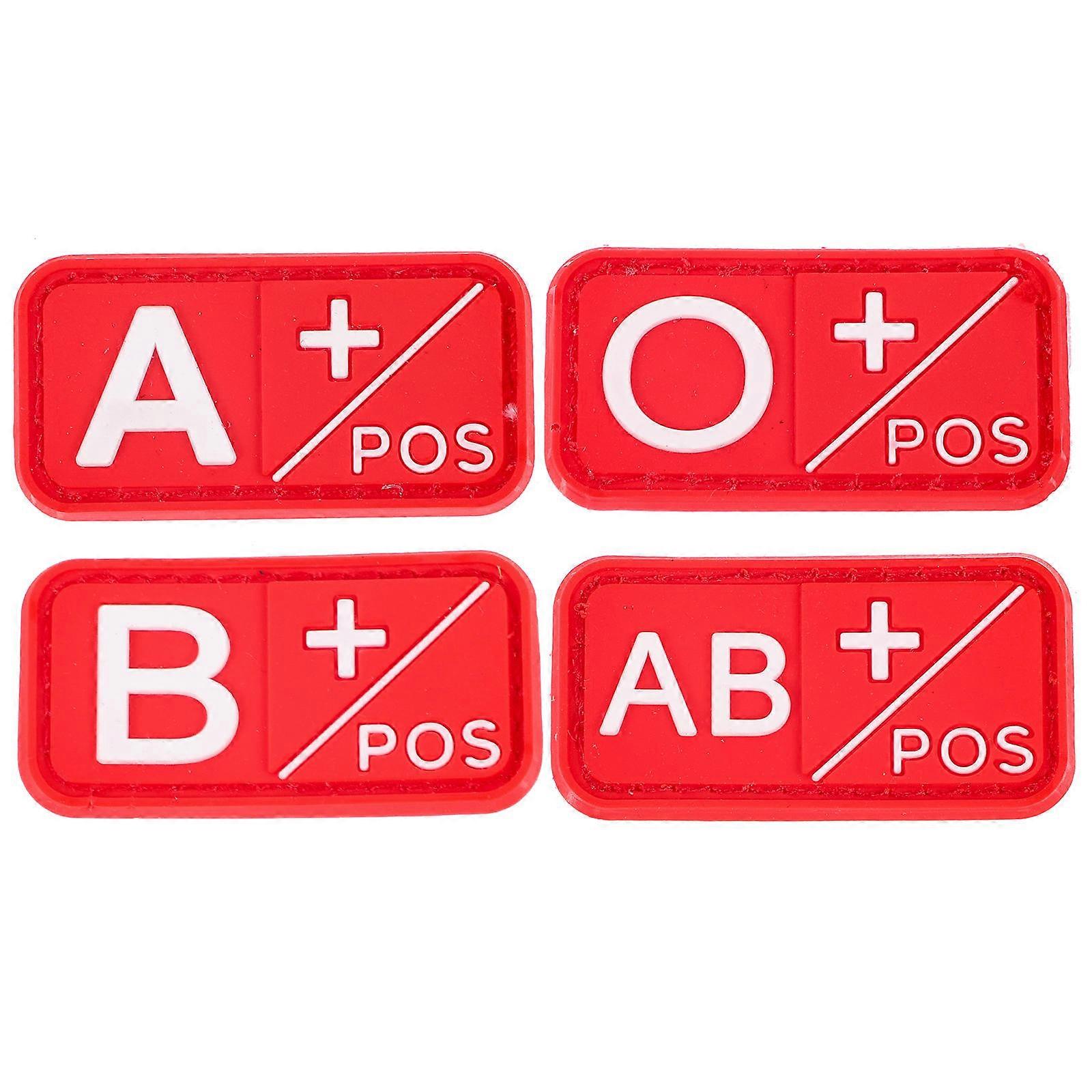4pcs PVC Blood Type Patches for Clothes, Jackets, Backpacks – Durable, Replaceable Emergency ID Patches with Hook and Loop Fastening