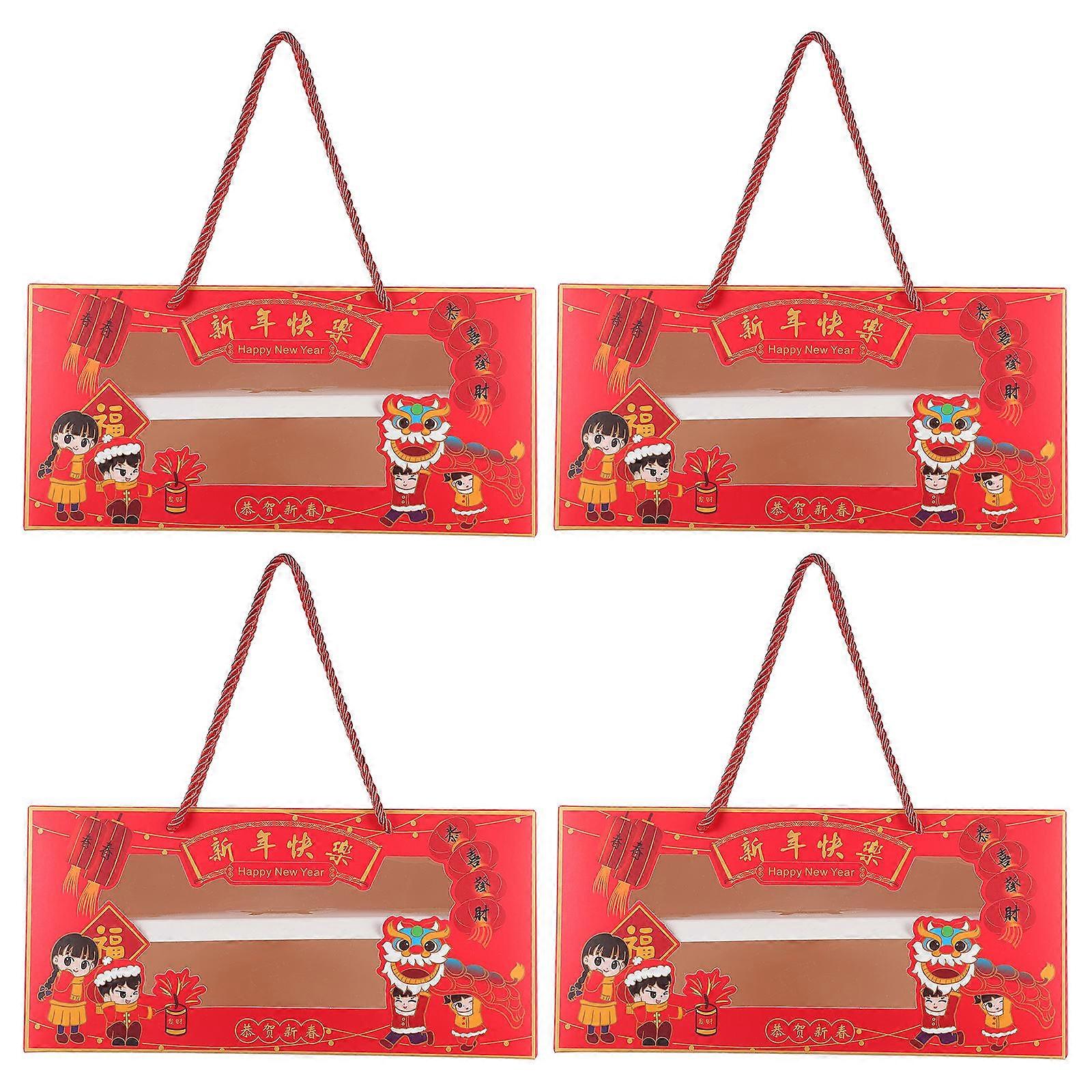 Cake Paper Boxes Festive Style Baking Food Container Spring Festival Use 10.61x5.11x3.54 Inch 4Set