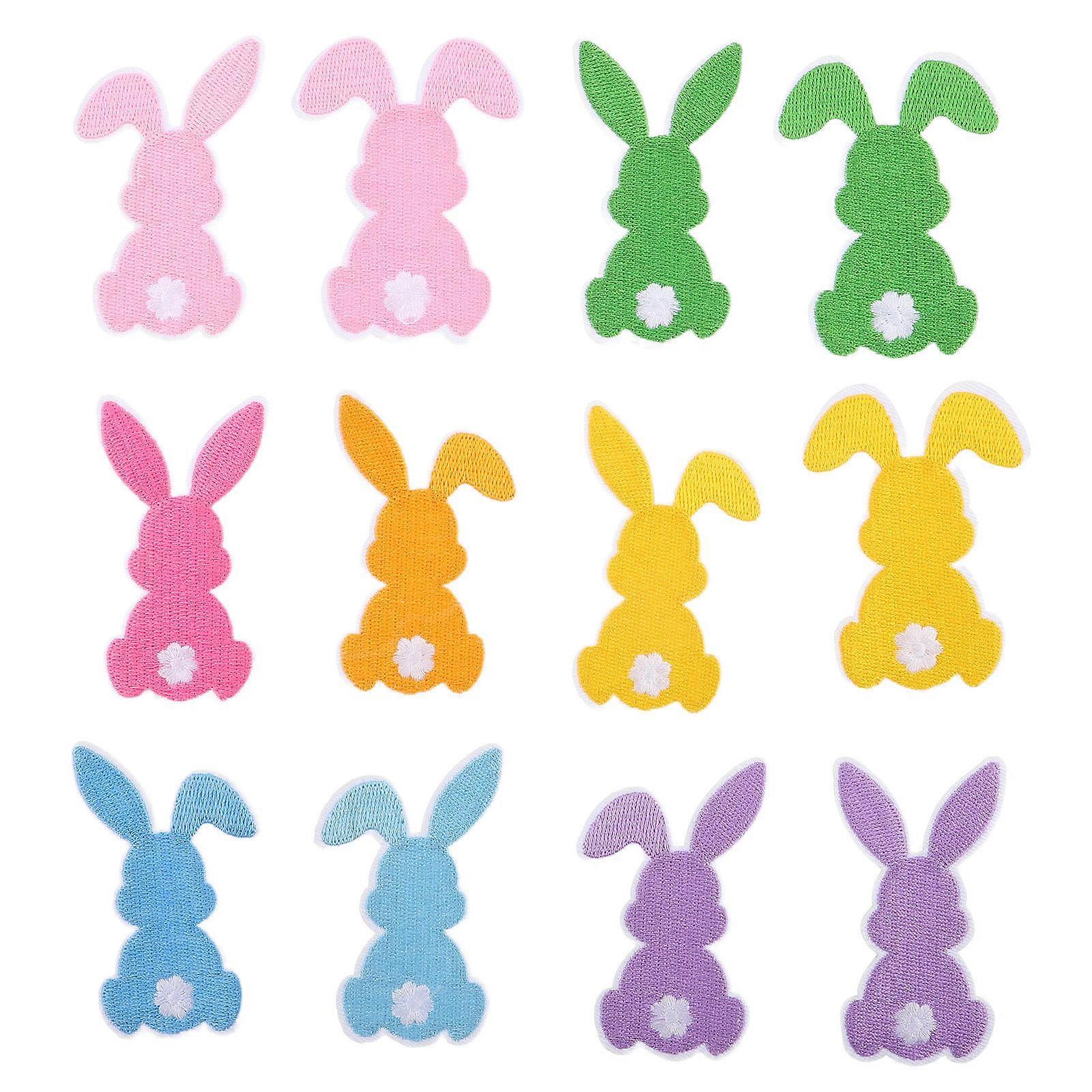 Bunny Embroidery Easter Bunny Embroidery Patch For Clothes Bags Daily Use Travel Party Assorted Color 7.20X4.30X0.10CM Embroidered Design 12Pcs