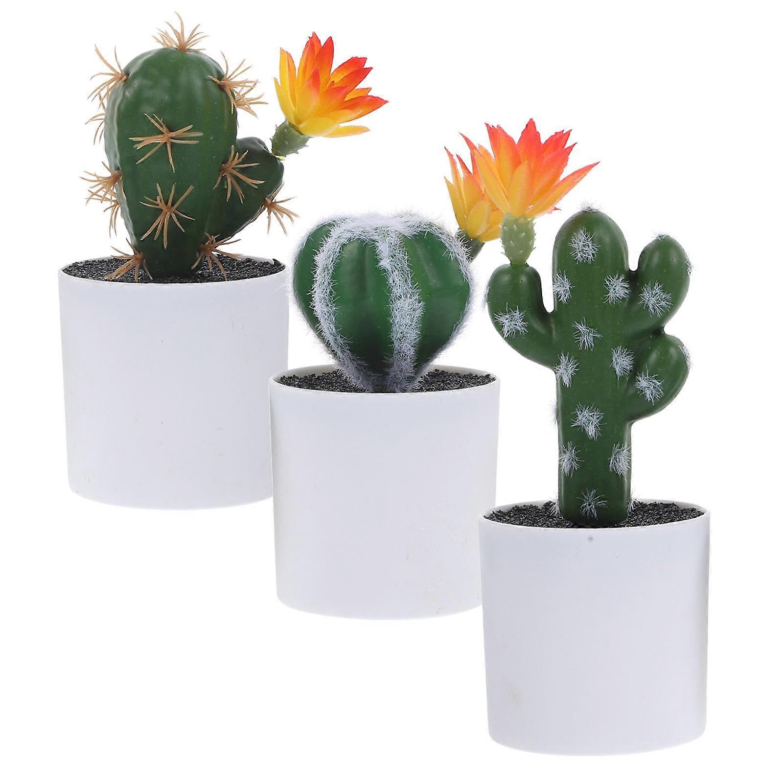 Faux Bonsai Tree Realistic Artificial Cactus Bonsai Ornament Office Decoration Multi Color 7.6x7.6x17cm Maintenance Free 3Pcs
