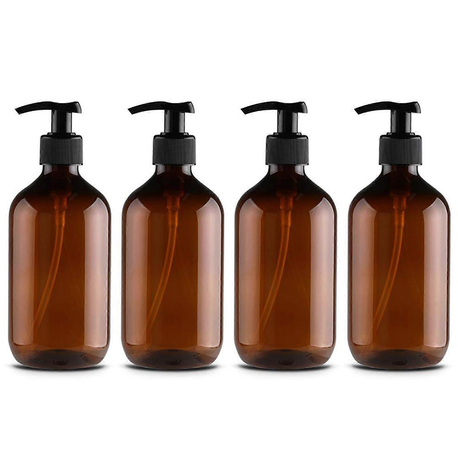 Set of 4 refillable 500ml soap dispenser bottles for dispensing lotions, shampoos and other cosmetic products.