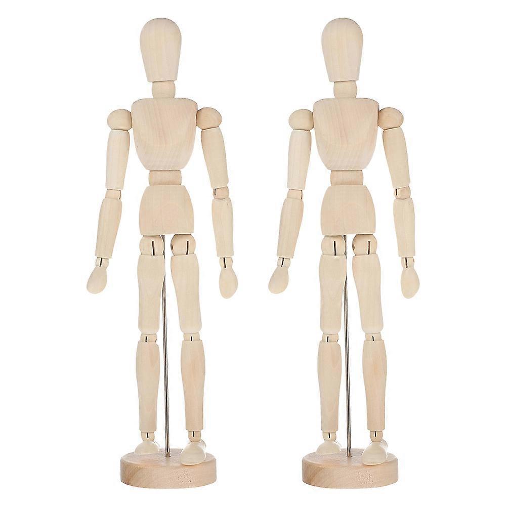 Wooden Jointed Puppets Adornment Set   2pcs Movable Models for Sketching & Decoration