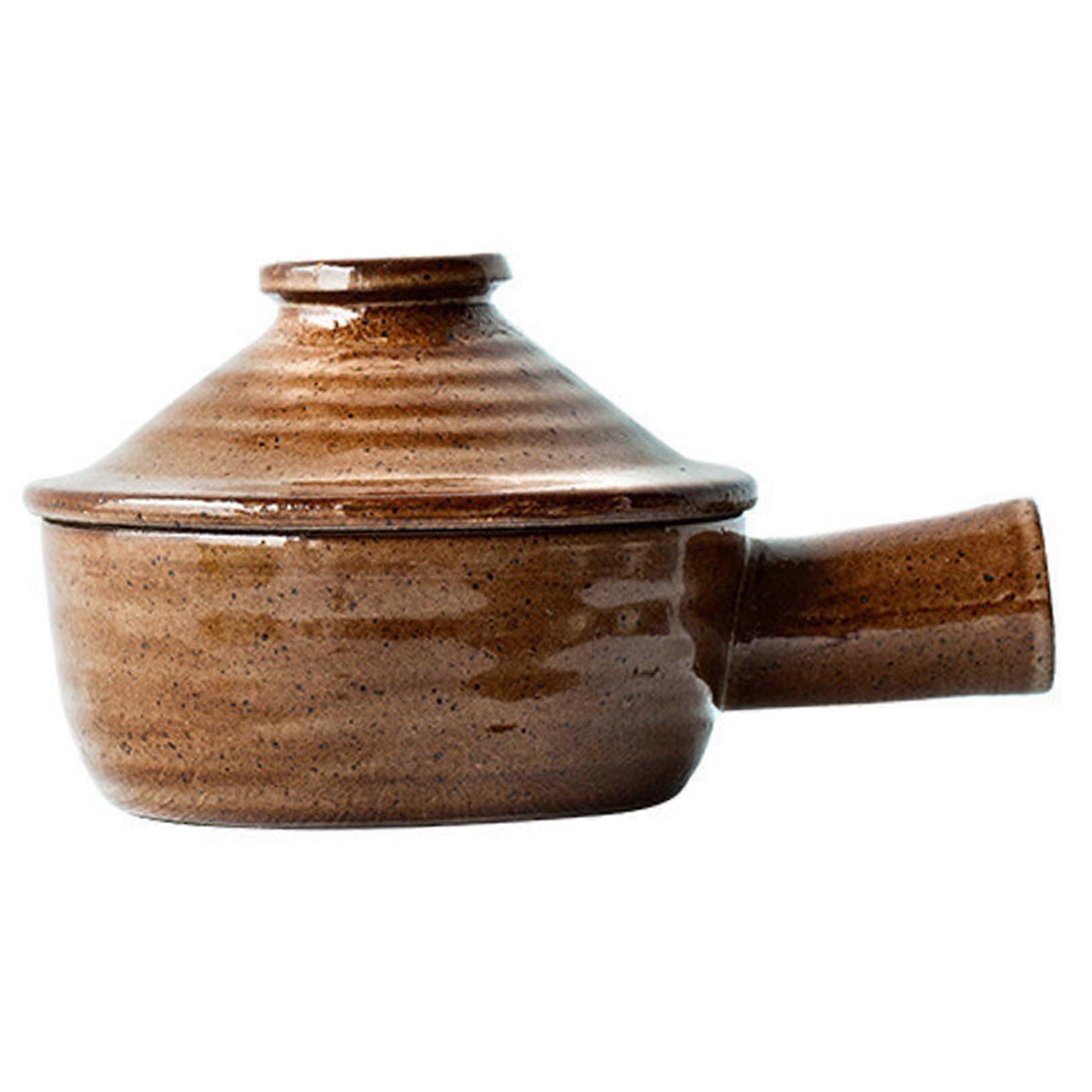Microwave Cooker 300 ml Raw Ceramic 2 x 5 Inch Microwave Pot with Lid and Handle Rustic Dishwasher for Single Person Ref: 2379