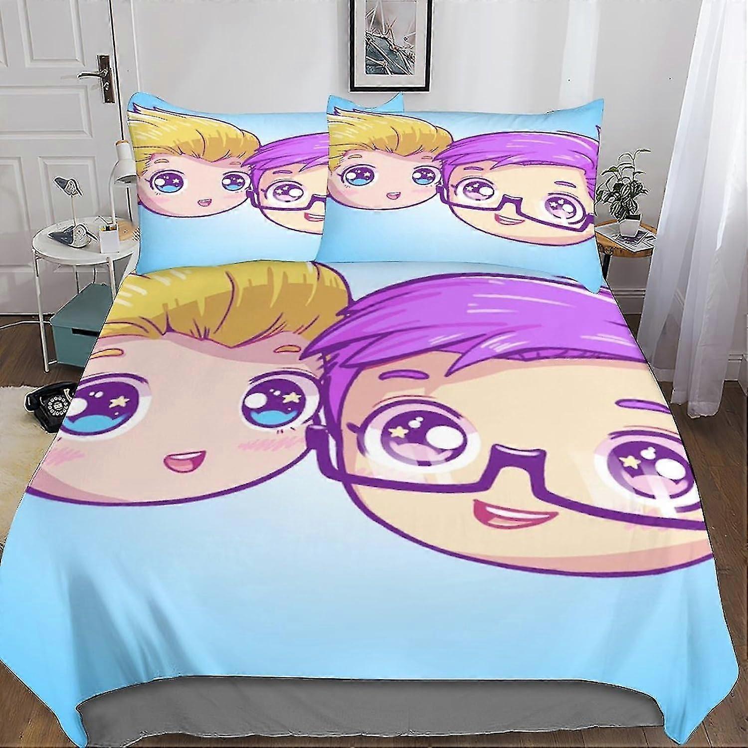 3D Cartoon Duvet Cover Set Microfiber Bedding Set with Pillow & Zipper, Soft 3 Pieces for Children and Adults Double