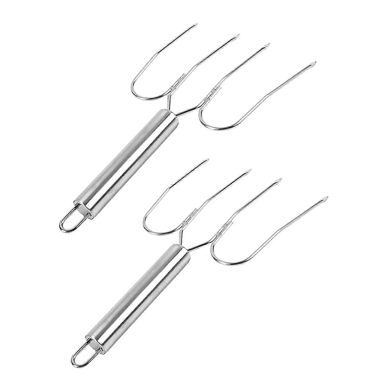 Brathähnchen-Saitengabeln 2 Stück Große Hebespieße Edelstahl Grillwerkzeuge für Truthahn Bräter Silberfarbend