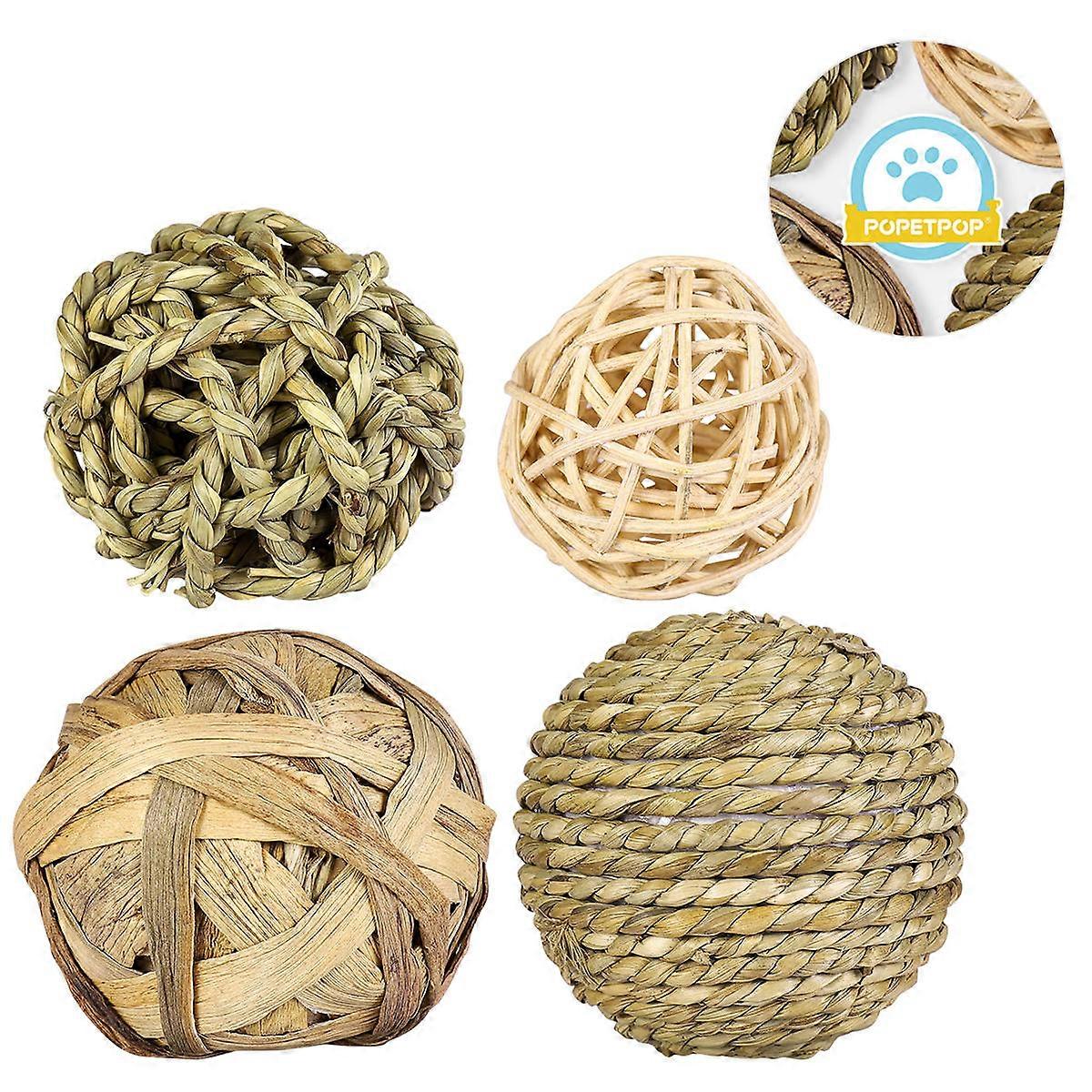 Pet Chew Ball Rabbit Toys for Cats Fetch Game Wooden Biting 4Pcs