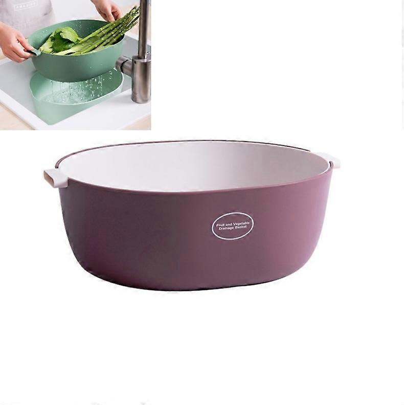 Kitchen Rice Pan Double-dish Vegetable Drain Basket Plastic Fruit Basket U Shape Dark Red