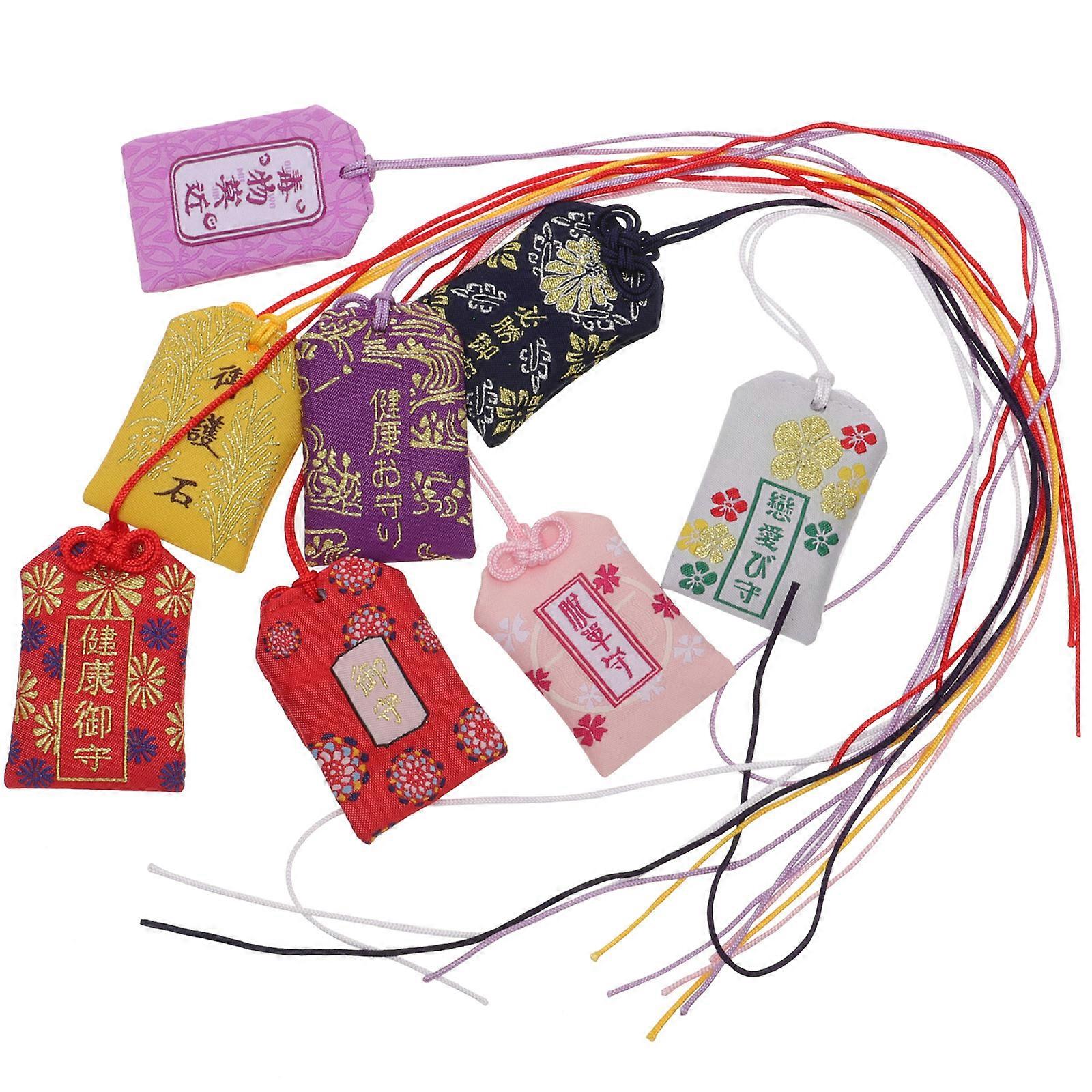 8pcs Japanese Style Mini Blessing Bag Amulet Pendant for Health, Education, Love – Random Designs – Gift & Hanging Decoration