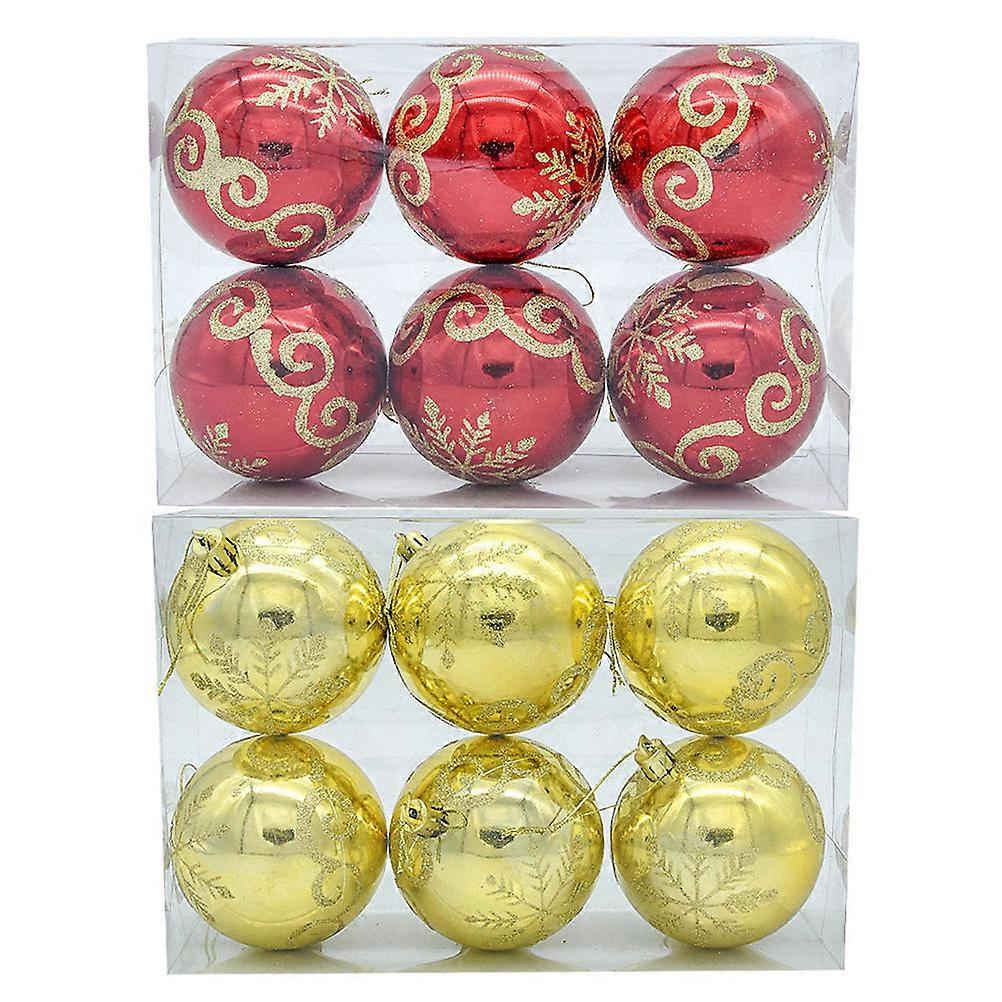 Tree Decorations Baubles Plastic Christmas Ball Ornaments Golden Hanging Christmas Tree Decoration 8X8X8cm Festive Tree Hanging Decorations 12Set