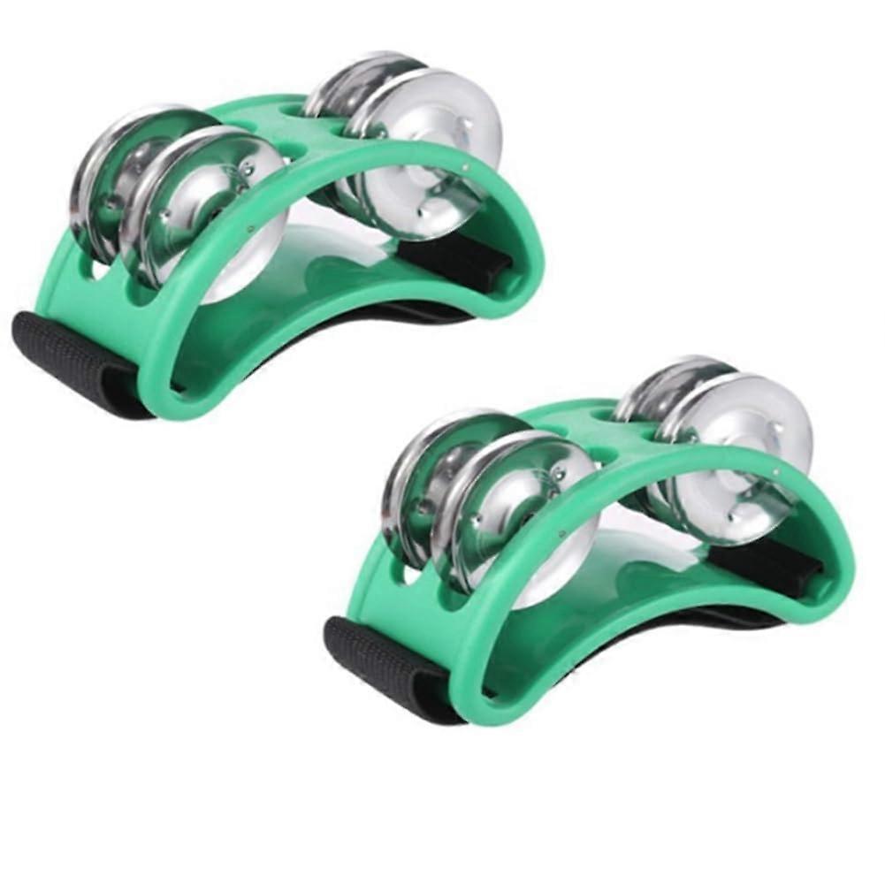 2 pieces foot tambourine percussion, musical instrument percussion pedal with steel bells – green, durable, easy to install, easy to use.