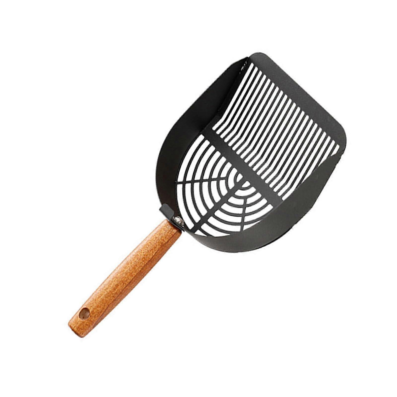Stainless Steel Pet Litter Scoop with Rust-Resistant Wooden Handle for Easy Waste Removal and Efficient Sifting
