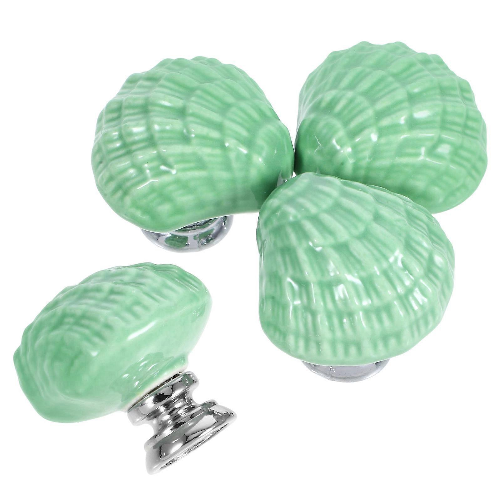 Pull Handle Ceramic Shell Design Wardrobe Drawer Knobs Homeowners Light Green 3.1*2.9cm 4Pcs