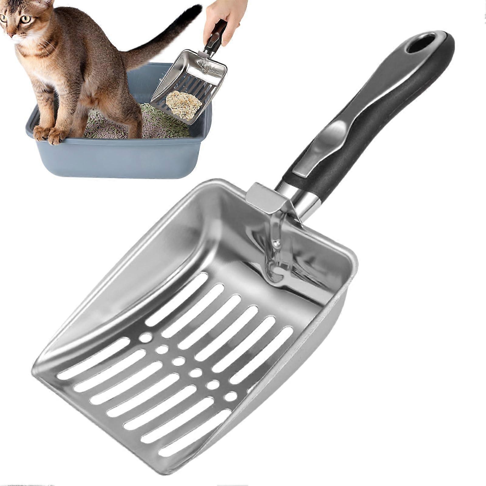 Stainless Steel Cat Litter Scoop with Non-Slip Ergonomic Handle | Large Wide Mesh Cleaning Tool for Kittens Reptiles Pets