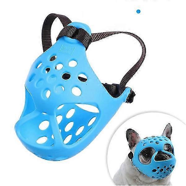 Short-Nosed Dog Muzzle, Soft Silicone Flat Muzzle for Anti-Biting Barking Breathable Pet Muzzle,- Blue-M