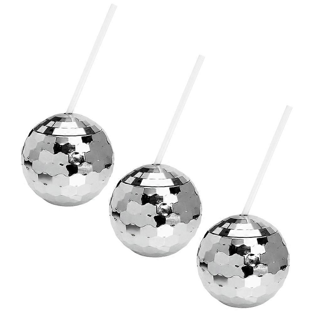 Glowing Disco Ball Drink Cup for Storage in Silver Plastic with Stable Base 3 Pieces