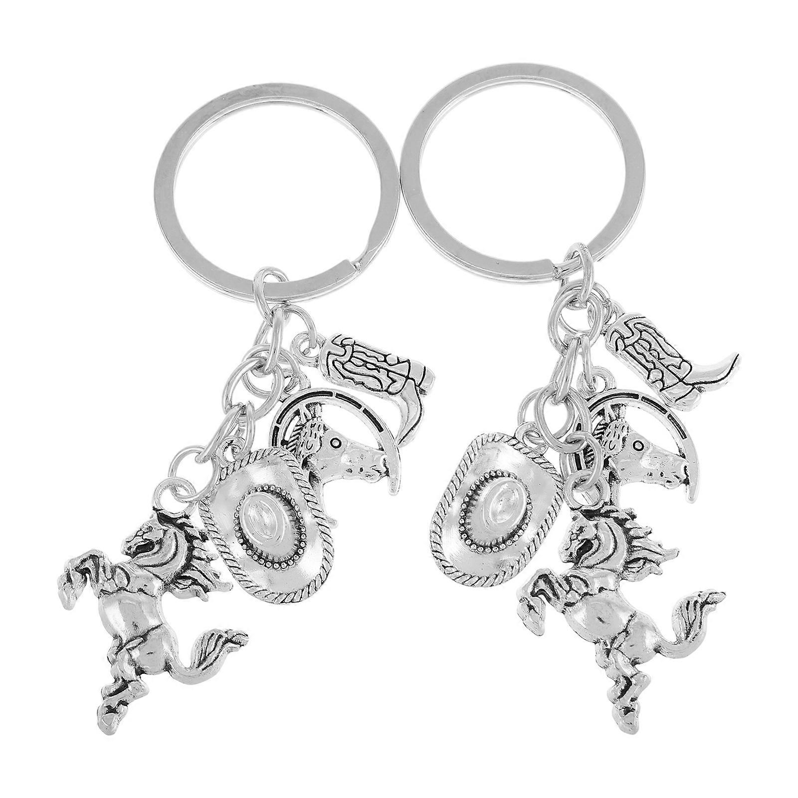 Western Cowboy Style Silver Alloy Keyring for Party Use Unique Cowboy Boots Keychain 2pcs Set