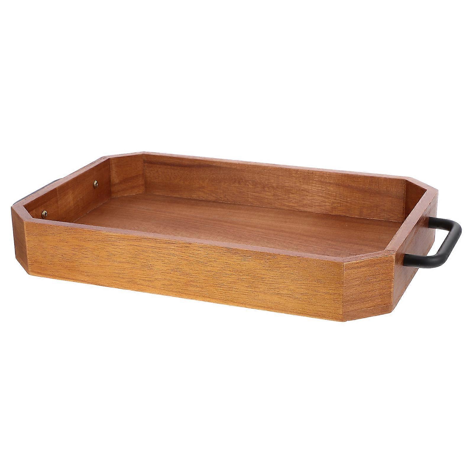 Wooden Food Serving Tray for Daily Use Coffee Color Large Capacity Rectangle 14.2x9.8 Inches