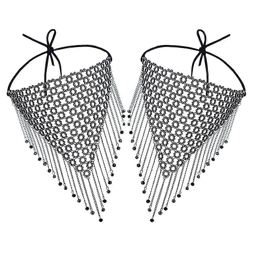 Sparkly Rhinestone Face Veil with Tassel Chain for Women Elegant Mesh Design Assorted Color Nylon