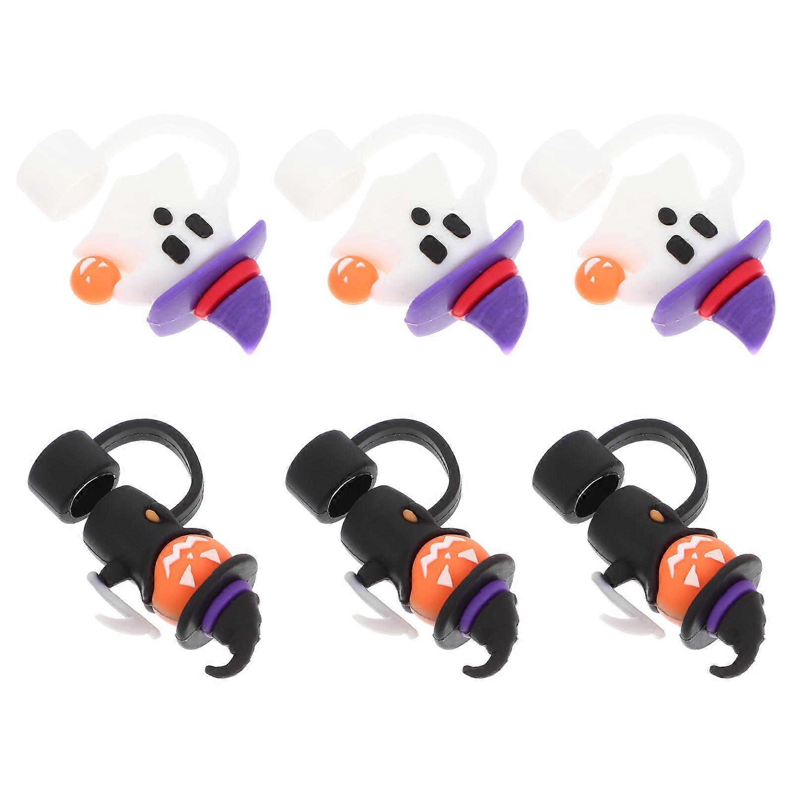 Witch Ghost Straw Covers Spill-Proof Reusable Straws Cap Tumbler Cups 6Pcs