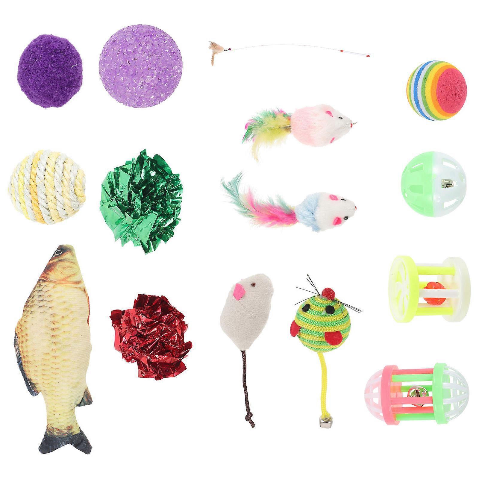 Interactive Cat Toy Set 16pcs Mice Sticks Puzzles for Pet Playtime Busy Cats Entertainment