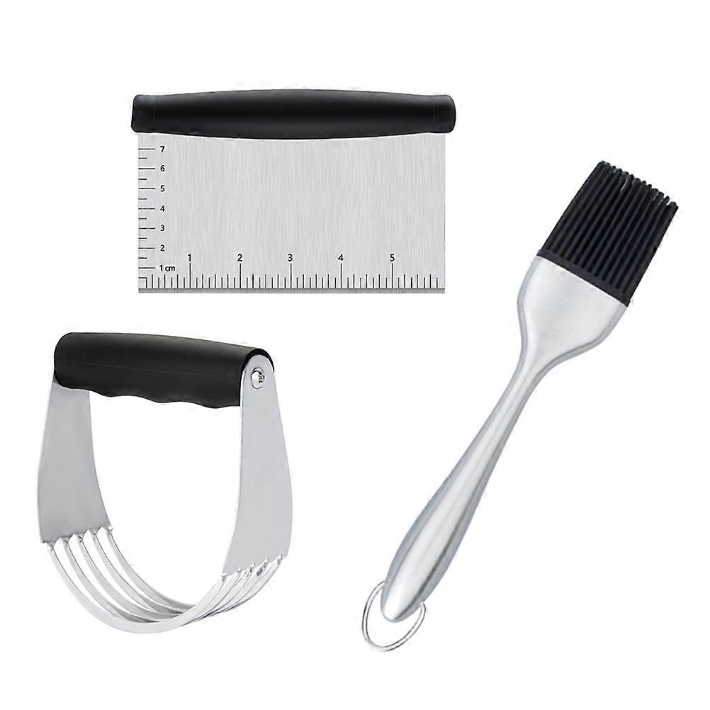Pastry Cutter Set with Dough Blender BBQ Brush in Assorted Colors for Kitchen Use Made of Stainless Steel PP Silicone 3PCS