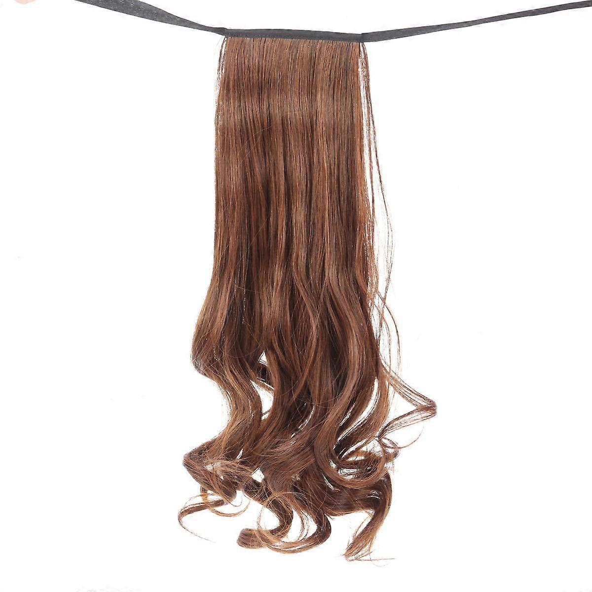 Women Curly Wig with Ribbon Ponytail Extension High Temperature Fiber Brown Color for Decoration Use 48cm Long