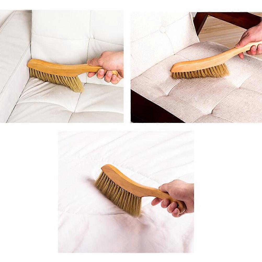 Wood Bristle Bed Cleaning Brush with Durable Khaki Handle for Easy Dust Removal on Beds and Sofas 7.5 inches