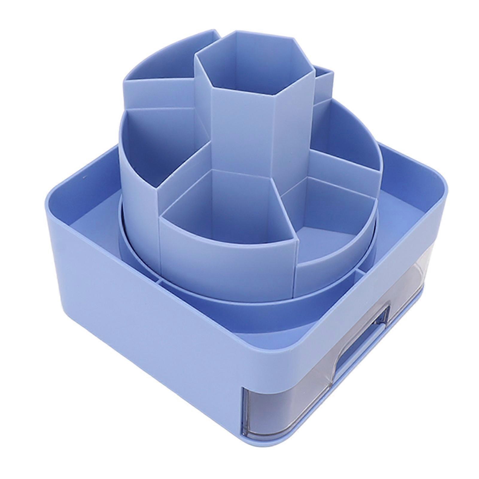360 Degree Rotation Pen Holder for Kids with 11 Compartments Drawer Skid Resistance Bottom Desktop Pen Holder for School Blue 
