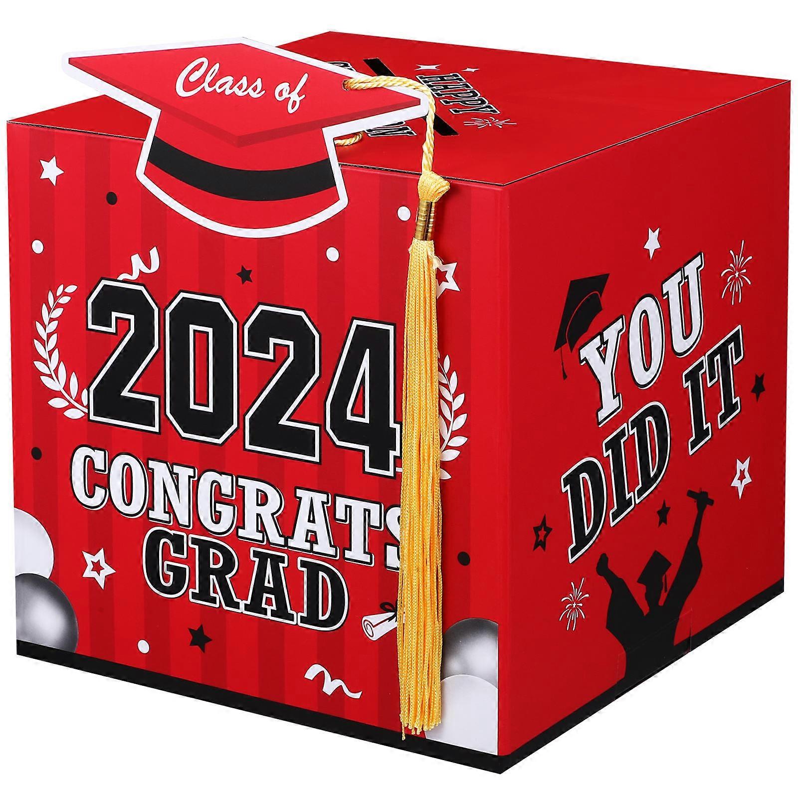 2024 Κουτί Αποφοίτησης Συγχαρητήρια Κάτοχος Κουτί Διακόσμησης Πάρτι Αποφοίτησης Προμήθειες Εορτασμού Μνήμης Grad (Κόκκινο)