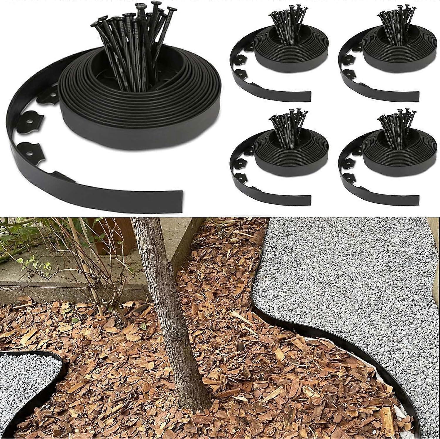 Flowerbed Edging Flexible Plastic Lawn Edging with 150 Anchoring Pegs  Black  Length 50 m  Garden Edging  Height 5 cm