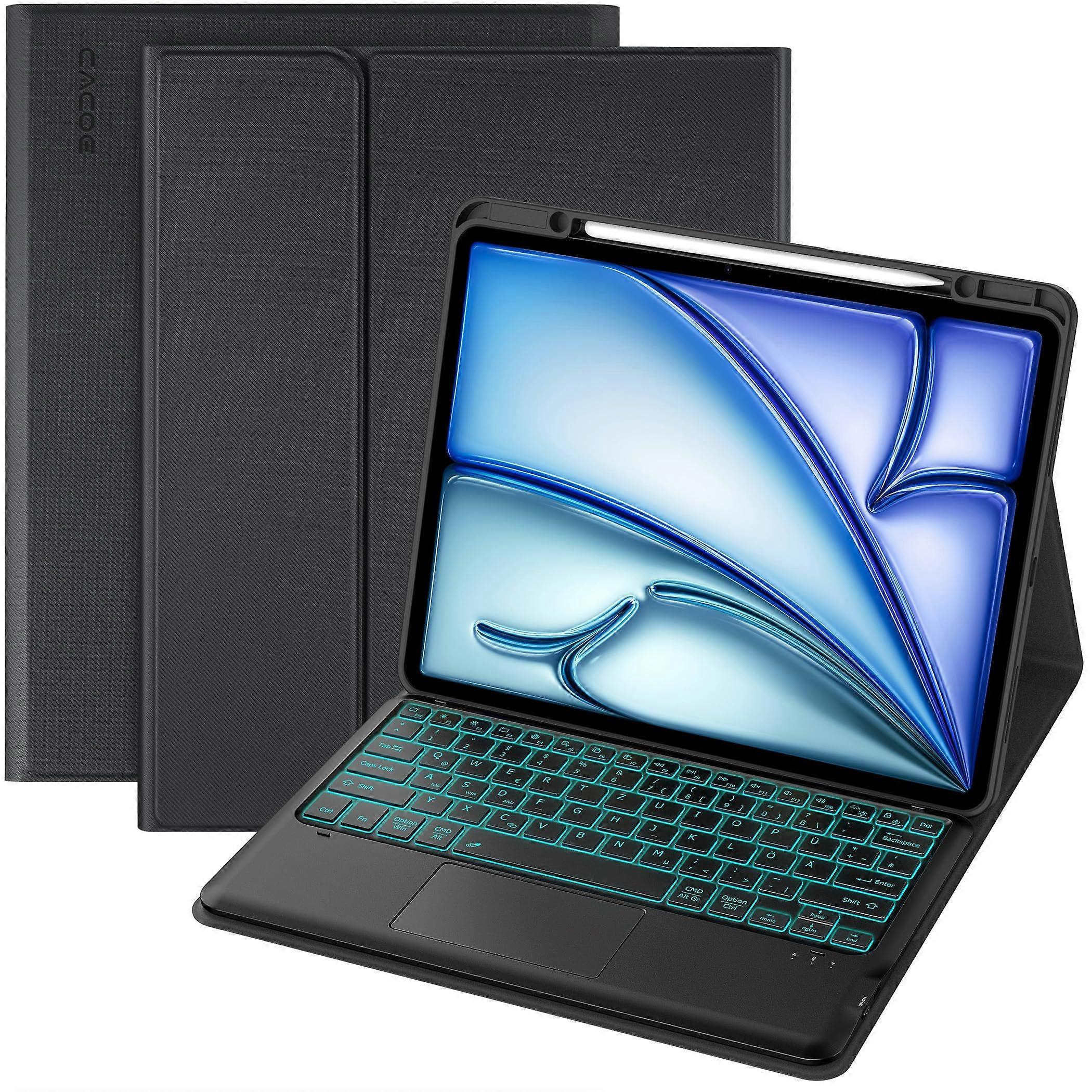 Keyboard Case with Touchpad for iPad Air 13 Inch M3/M2 (2025/2024) & iPad Pro 12.9 (2021/2022), Black, Wireless, 7-Colour Lighting