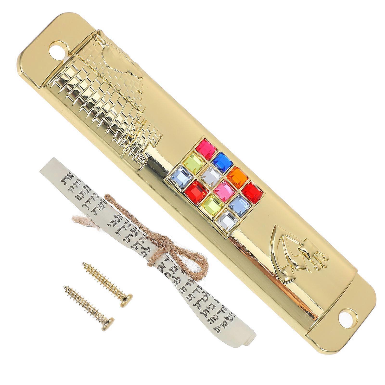 Decorative Metal Mezuzah for Door with Scroll Inside Jewish Door Decoration Golden Zinc Alloy 1 Set