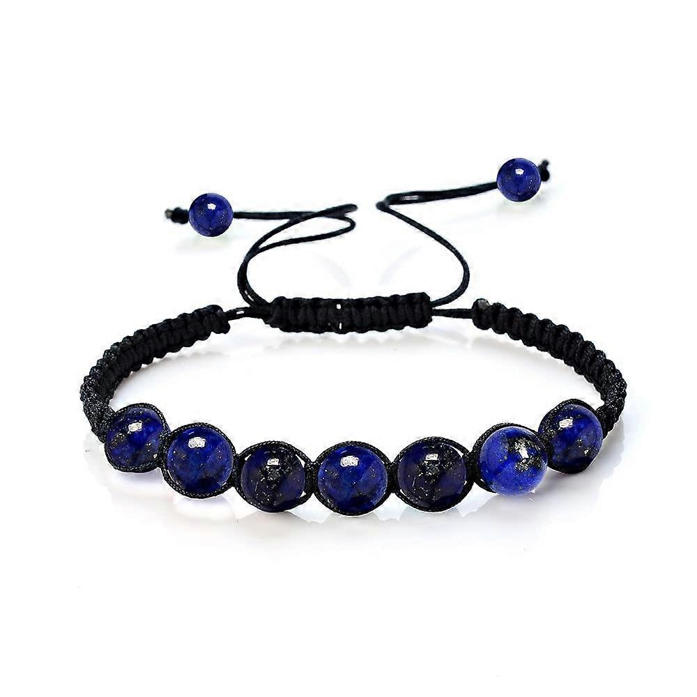 Women's Leather Bracelet with Vintage Braided Design, Natural Lapis Lazuli Beads, Charm Chain, Adjustable for Men and Women