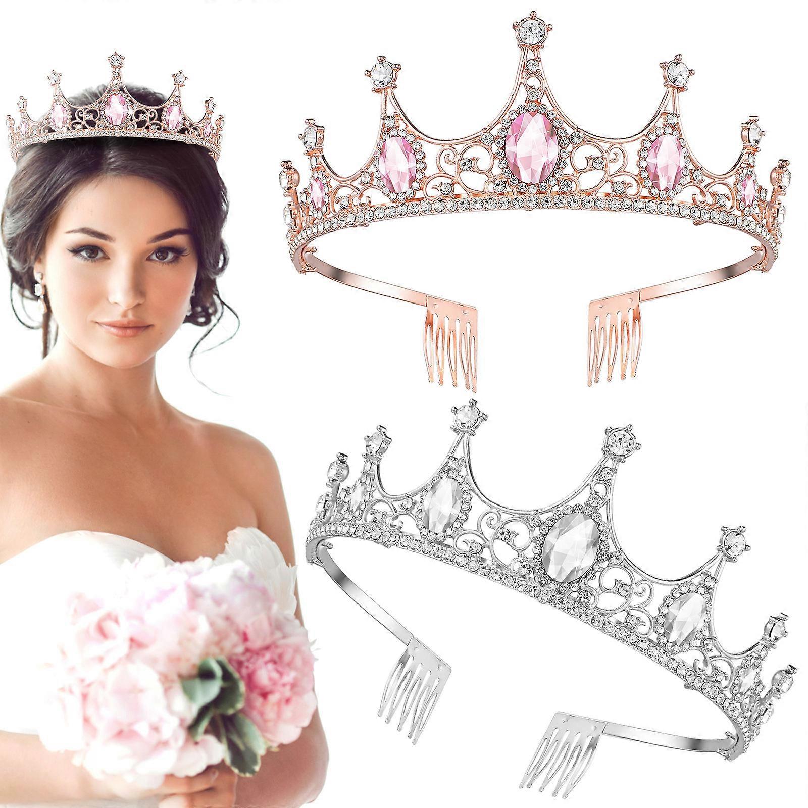 Here's a polished and professional product description based on your input:
**2pcs Rhinestone Bride Tiaras Elegant Wedding Headband Crowns for