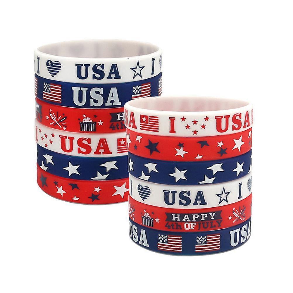 12Pcs Independence Day Silicone Wristband For Party Accessory Assorted Theme