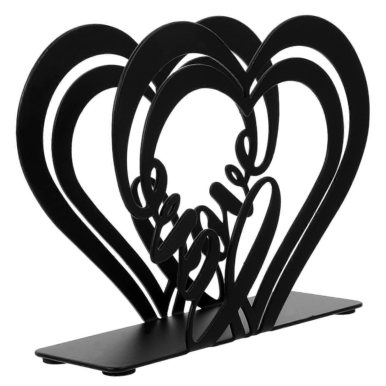 Love Heart Shaped Napkin Rack for Storage Paper with Cast Iron Black Design