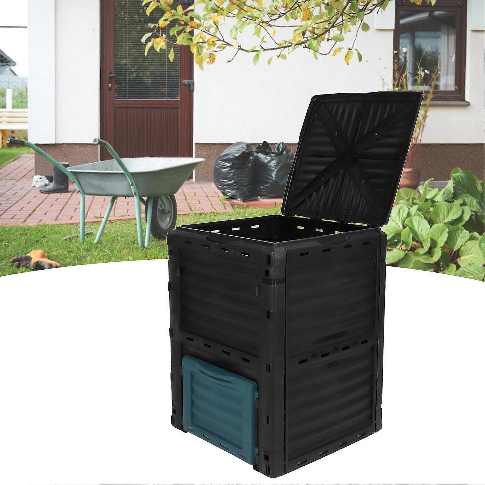 Compost Bin Composter 300L Capacity Hinged Upper Cover with Vent for Kitchen Garden 
