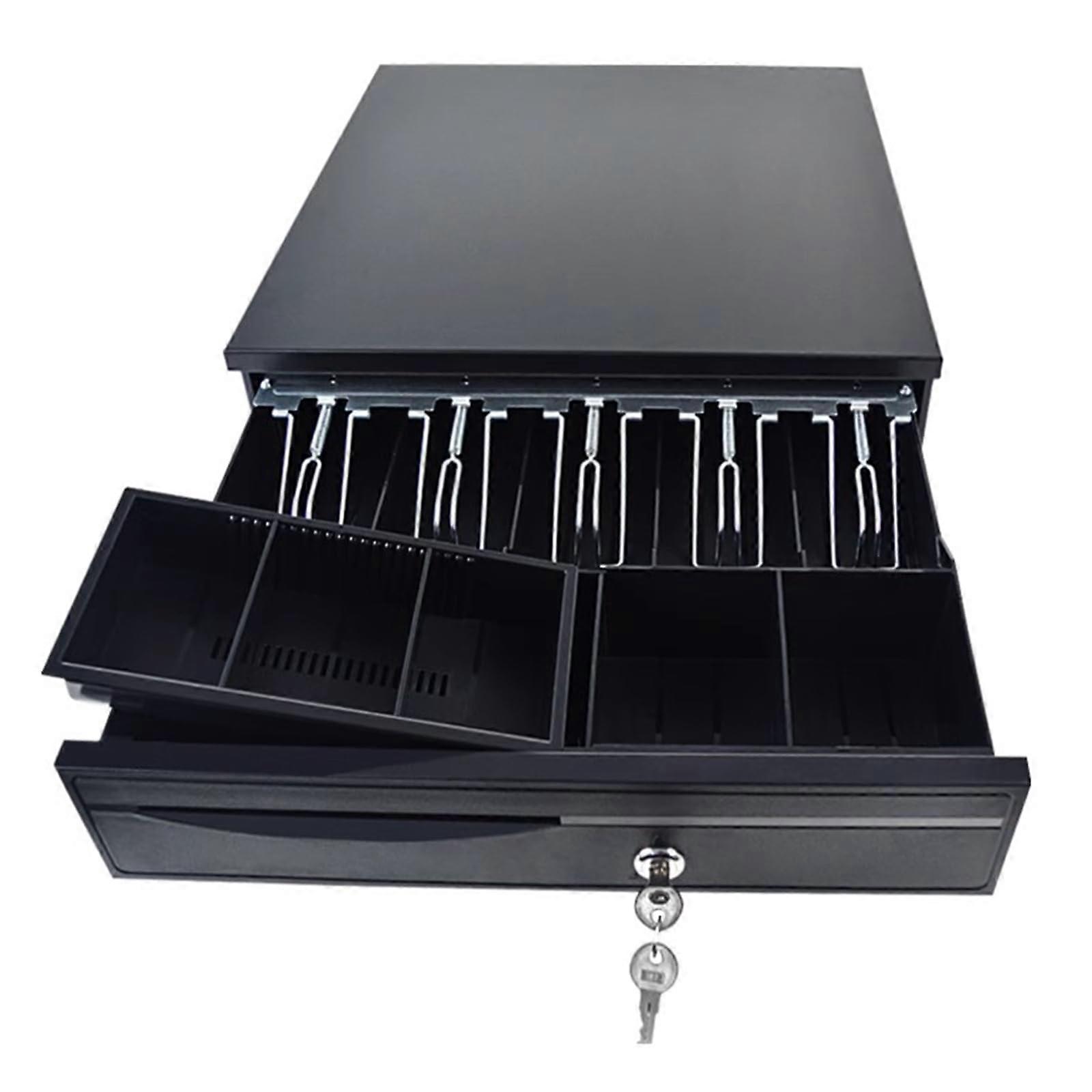 Electronic Cash Drawer with Removable Coin Tray, Secure Black Cash Box with Key Lock, Large Size for Retail Use