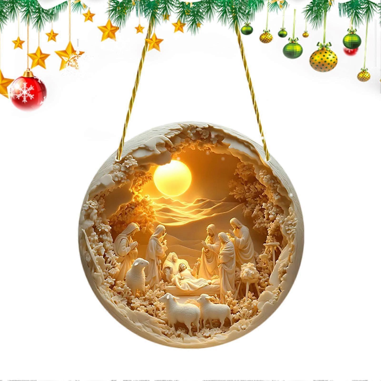 Christmas Nativity Scene Ornaments 2D Acrylic Nativity Scene Pendant For Tree Christian Ornament