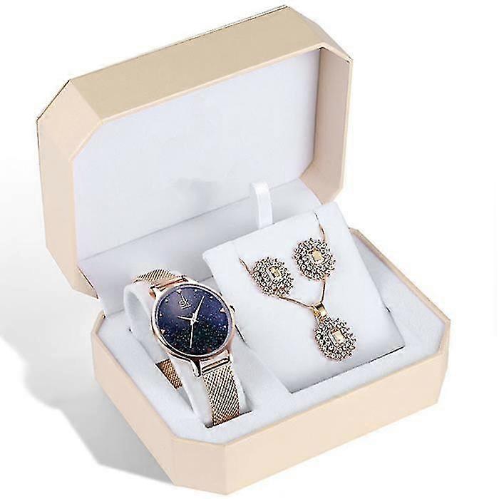 Reloj de pulsera para mujer con collar y pendientes set