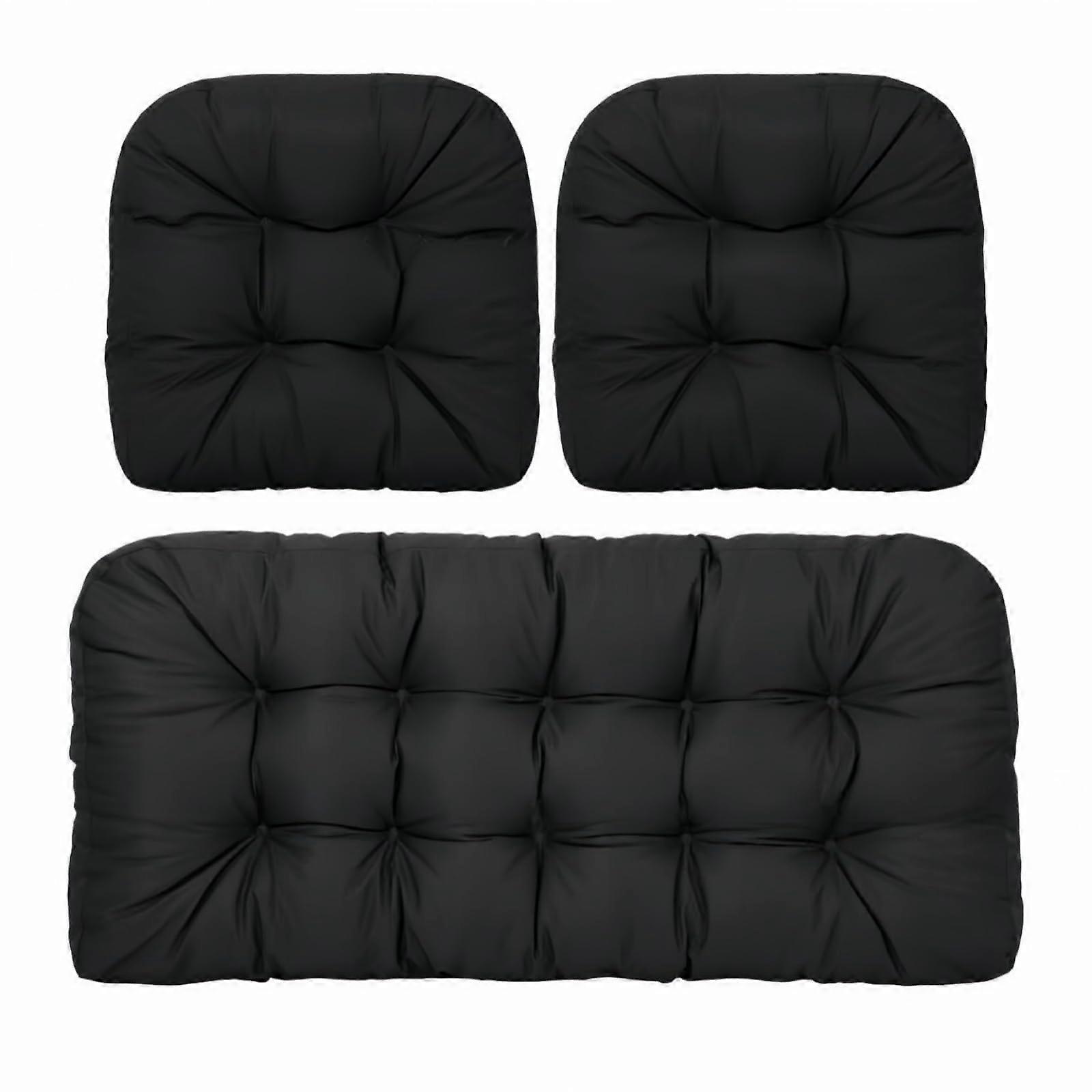 Waterproof 3-Piece Garden Chair Cushions Set - Black Outdoor Seat and Backrest Pads for Rattan Furniture, Patio Swing, Bench