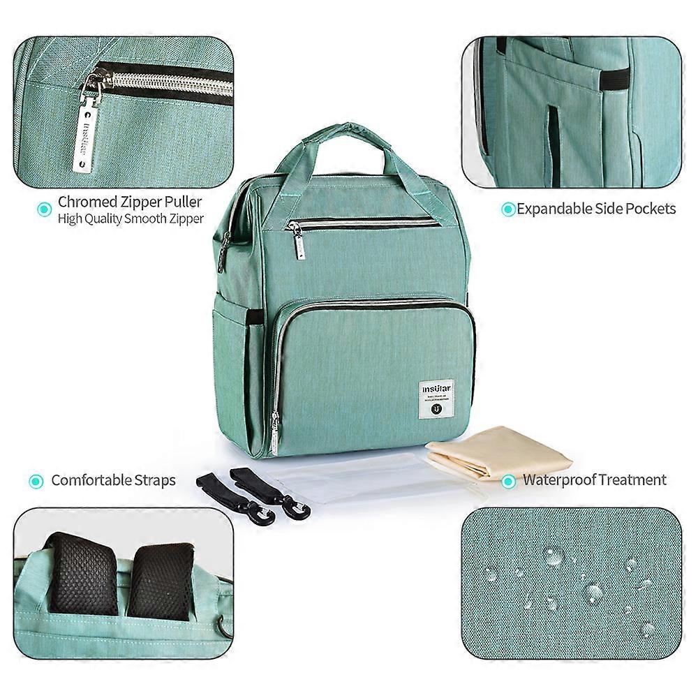 Diaper Bag Backpack Multi-Function Waterproof Large Capacity Nappy Bags for Baby Care Travel With Wide Open Stroller Strap Blue