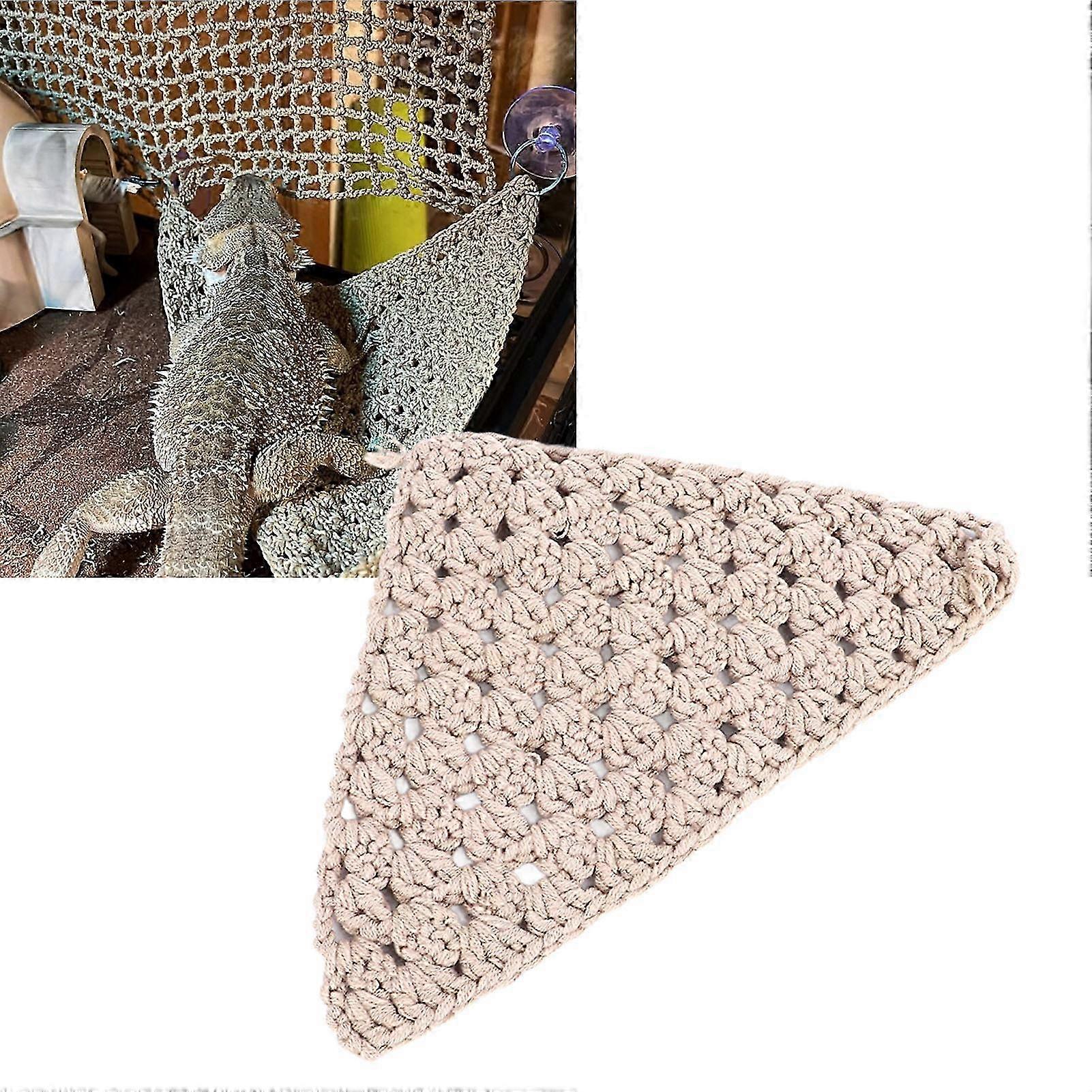 Reptile Hammock Durable Safe Woven Climbing Net Easy Installation Hammock Lounger for Bearded Dragon Lizard Khaki Triangular Large Size 2025