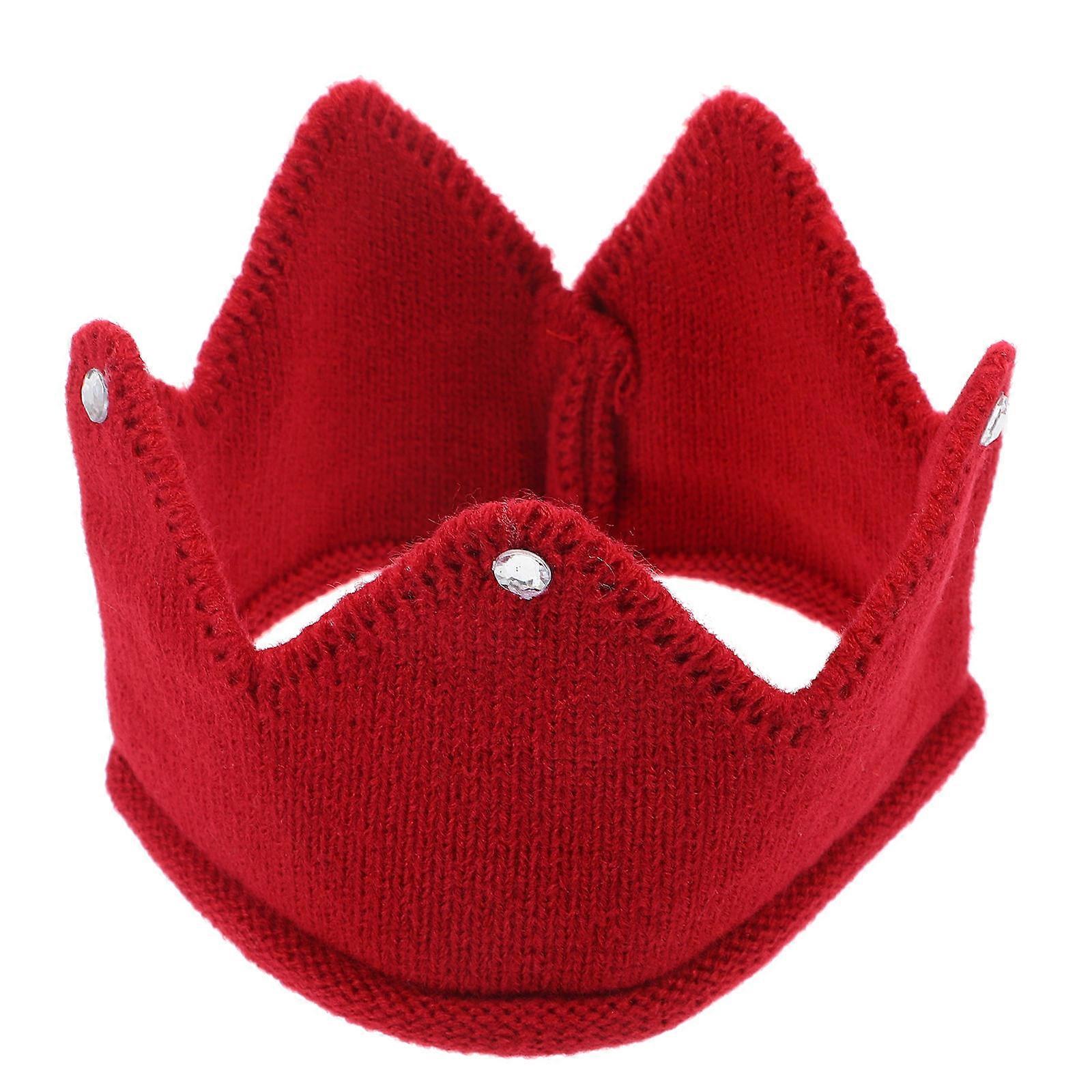 Birthday Crown Hat for Baby Knitted Design 5Pcs Red Decorative Set