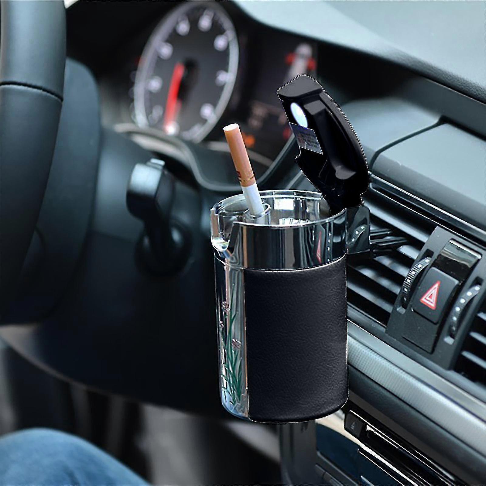 Car Ashtray Black 6.5cm Diameter with LED Light Easy to Clean
