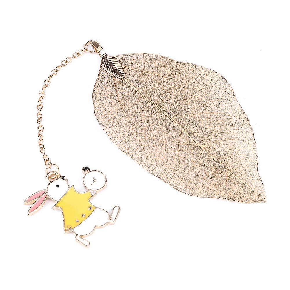1 marque-page en métal doré avec pendentif en forme de feuille pour livre, papier, lecture, lapin