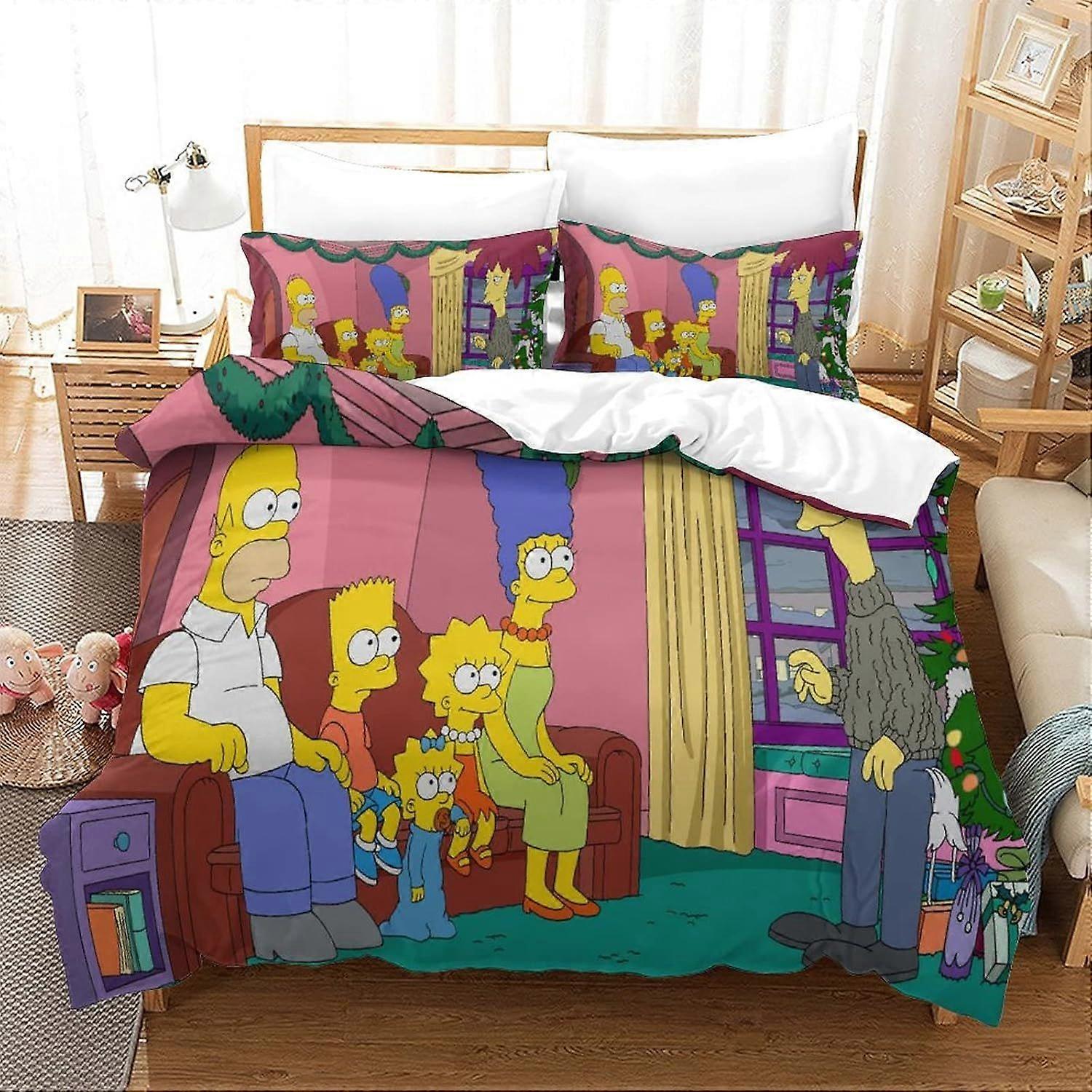 Duvet Cover Set Bedding Set 3 Pieces Set Ultra Soft Microfiber Polyester Comforter Cover 3D Simpson Printing Theme Quilt Cover with Zipper Closure Eas
